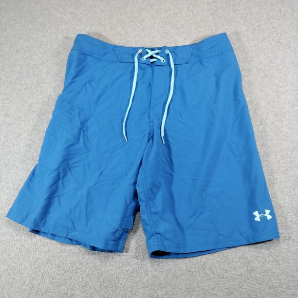 Under Armour Board Shorts Mens 34 Loose Heatgear Blue UA Takahimi Zipper Pocket - Picture 1 of 9